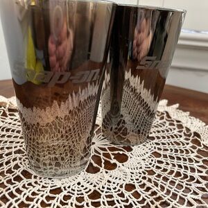 Snap On Tools Logo Chrome Finish Beer Glasses. Set of 2